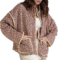 Yimoon Women's Cropped Puffer Quilted Jacket Vintage Floral Print Open Front Lightweight Short Outerwear