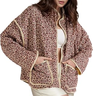 Yimoon Women's Cropped Puffer Quilted Jacket Vintage Floral Print Open Front Lightweight Short Outerwear