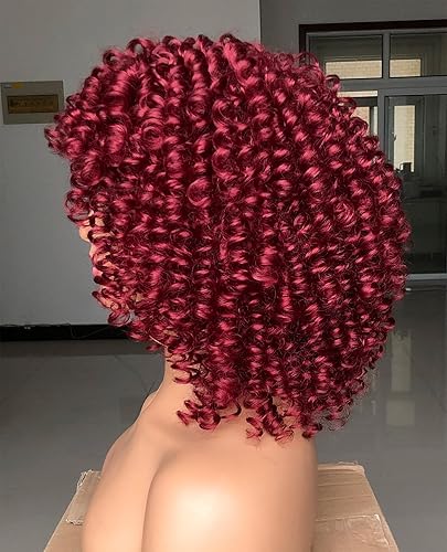 Miniatura 4 de ANNIVIA - Pelucas afro de fibra sintética de cabello rizado con flequillo corto para mujeres negras, resistentes al calor BUG118.