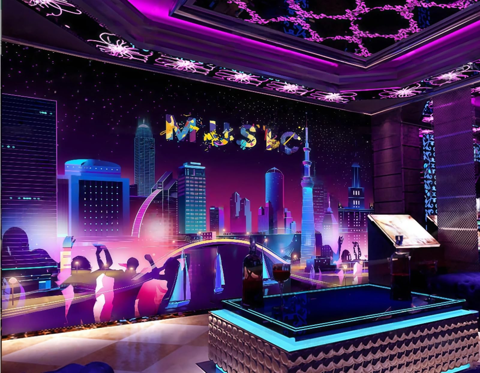 rskjdghshd Wallpaper Fashion Urban Muisc Nightclub Theme Bar Western Restaurant Background Wall Mural Afternoon Tea Coffee Shop Wallpaper,3D,300x210cm