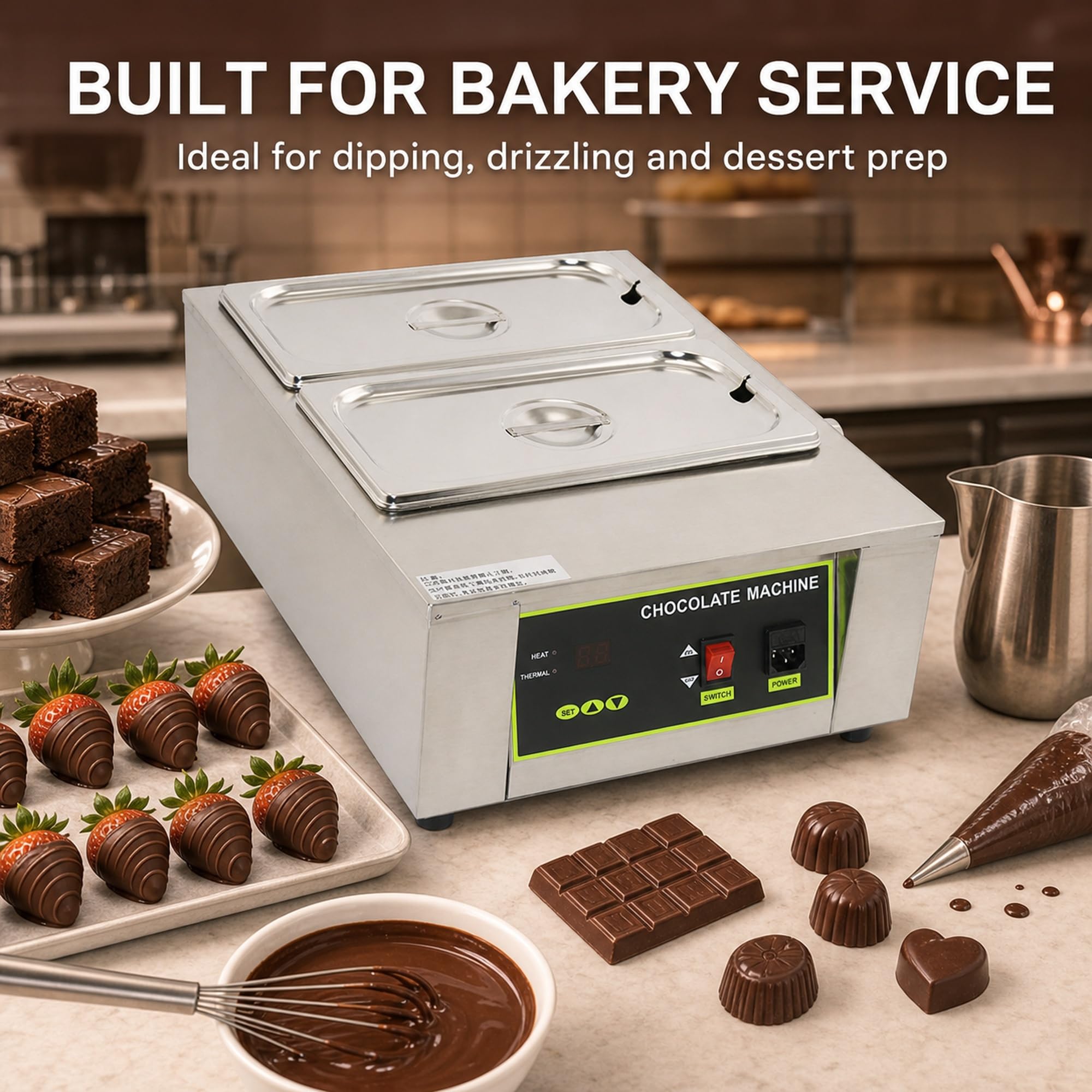 Fusor de chocolate de 12 kg con 1-6 tanques y control digital de calor