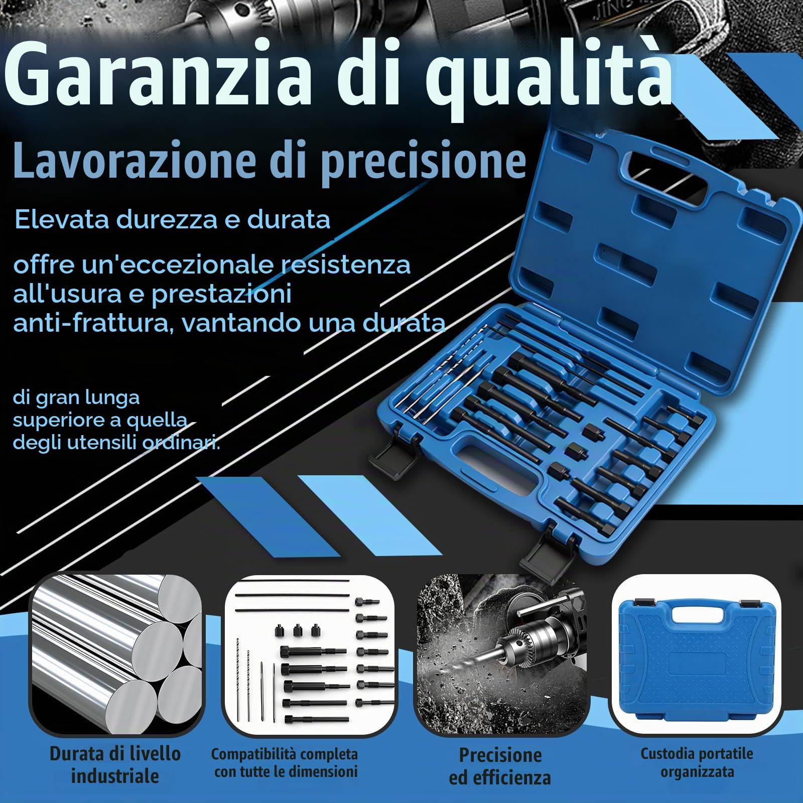 Estrattore Candelette 22 Pezzi, Kit Rimozione M8 M10 M10x1.25 Con Punte E Maschi Filettatori Per Estrarre Elementi Spezzati In Motori Diesel Con Valigetta