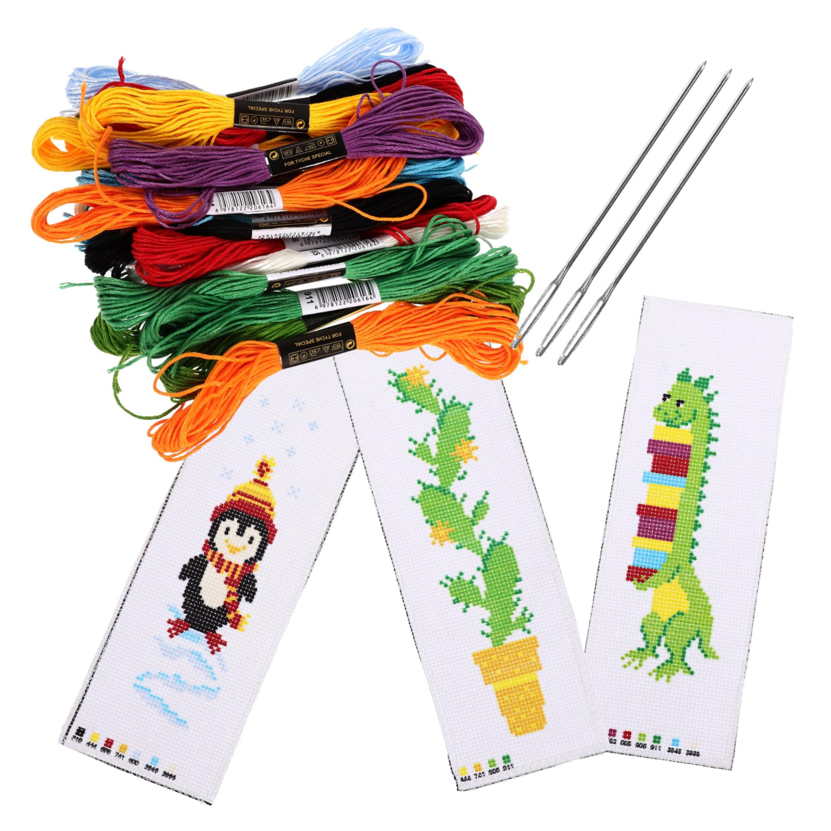 TEHAUX 9juegos Materiales Para Marcadores De Libro De Bordado Kits De Bordado De Punto De Cruz Diseños De Pingüino y Cactus