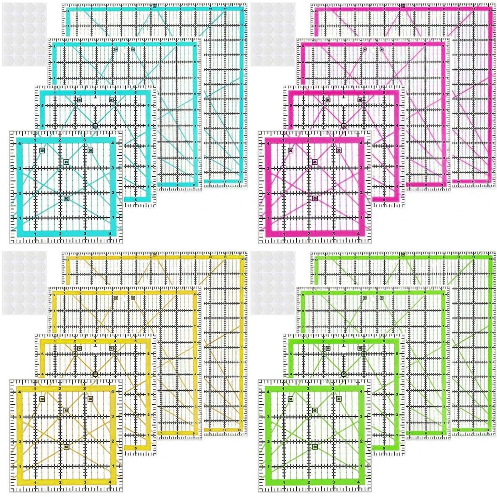 Set di 4 righelli da cucito professionali in acrilico trasparente per trapuntatura e patchwork, strumento di misurazione