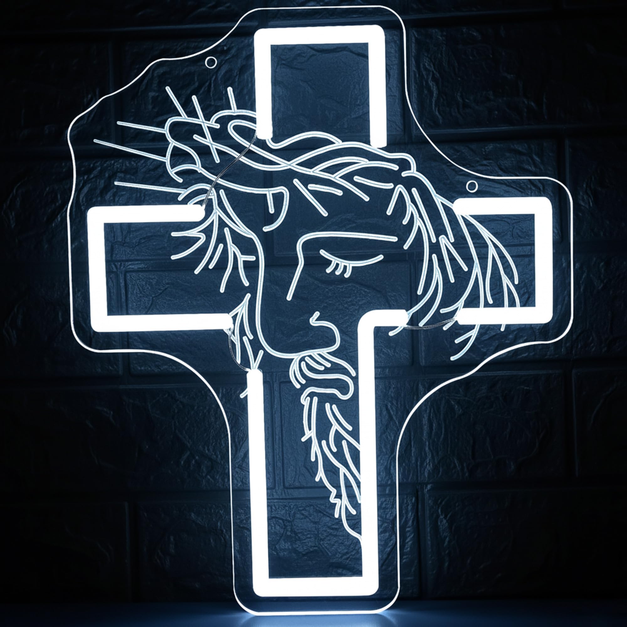 Jesus Cross Neon Sign for Wall Decor Dimmable Cross LED Neon Light for Prayer Room God Christian Signs Spiritual Faith Decor for Church Home White Jesus Religious Wall Art Size 13.8 * 11.3in(GLNP359)
