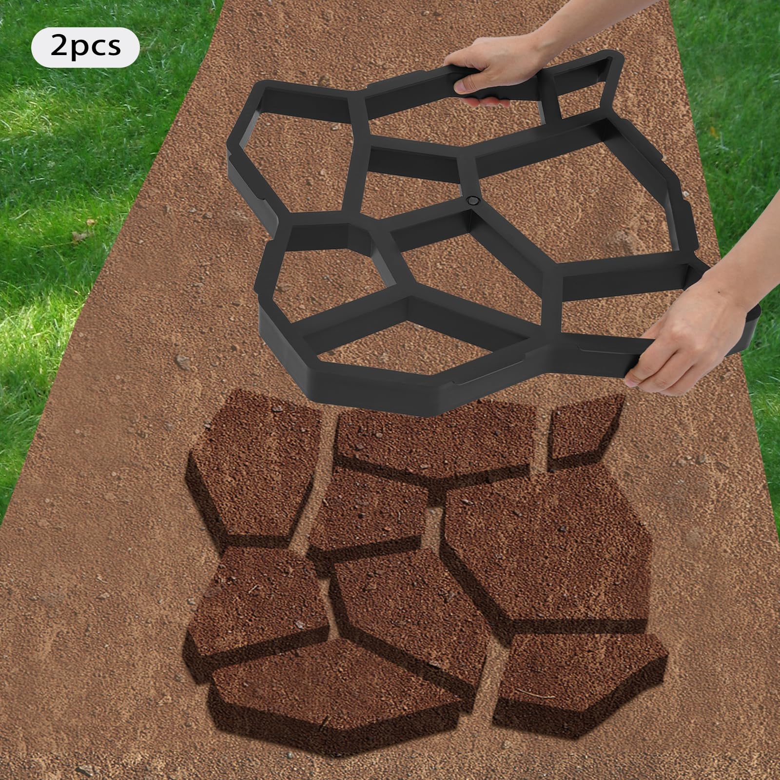 2er Set Betonform Gehweg 50x50cm – Schwarz Schalungsform für Pflastersteine, Form Kunststoff Pflasterform, DIY Gießform für Gartenwege & Einfahrt – Rutschfeste Betonplatten, Robust & Wiederverwendbar