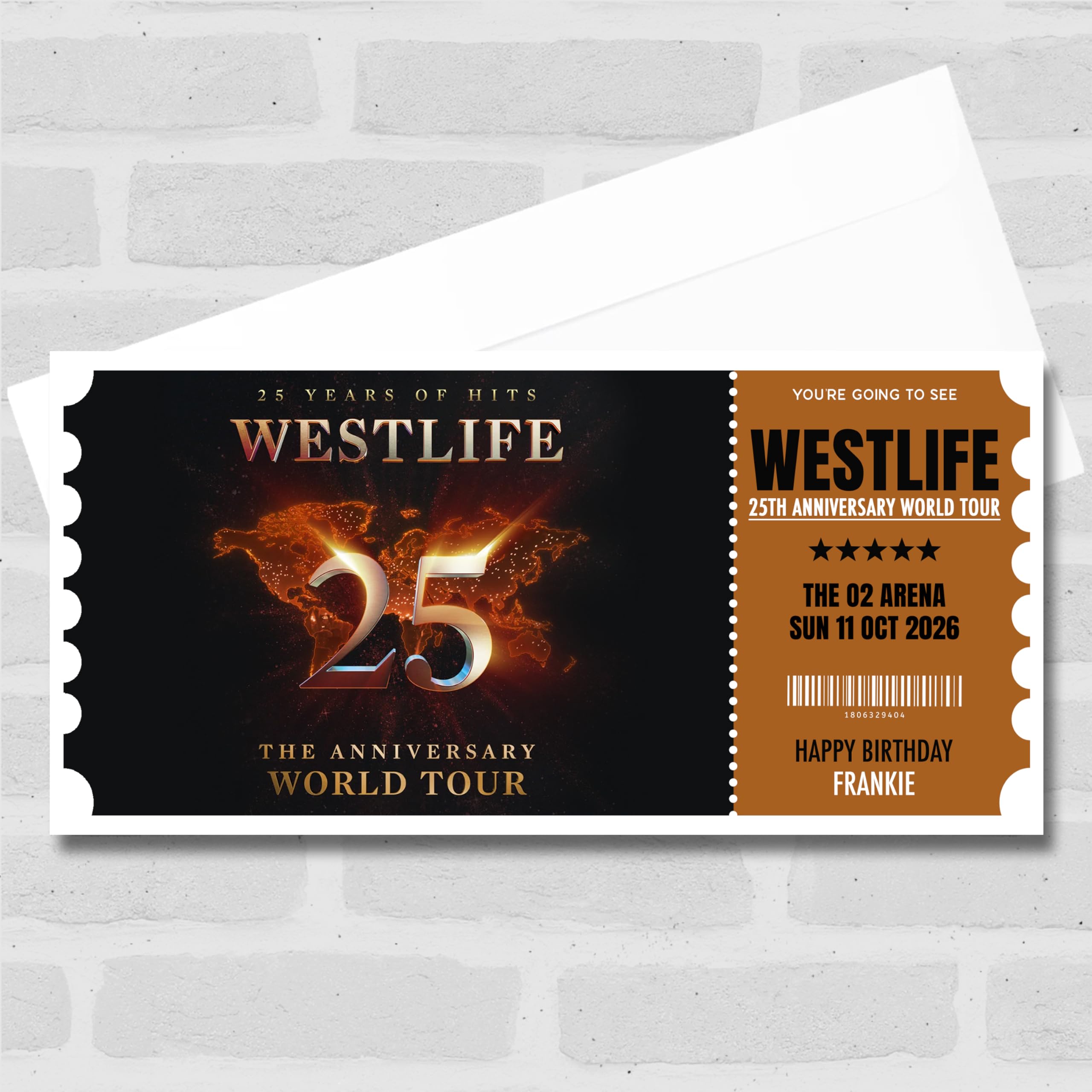 Greetings Card - Westlife 25th Anniversary Personalised Gift Voucher Concert Surprise Ticket | Custom Greetings Card | Surprise Reveal Voucher Spoof Ticket