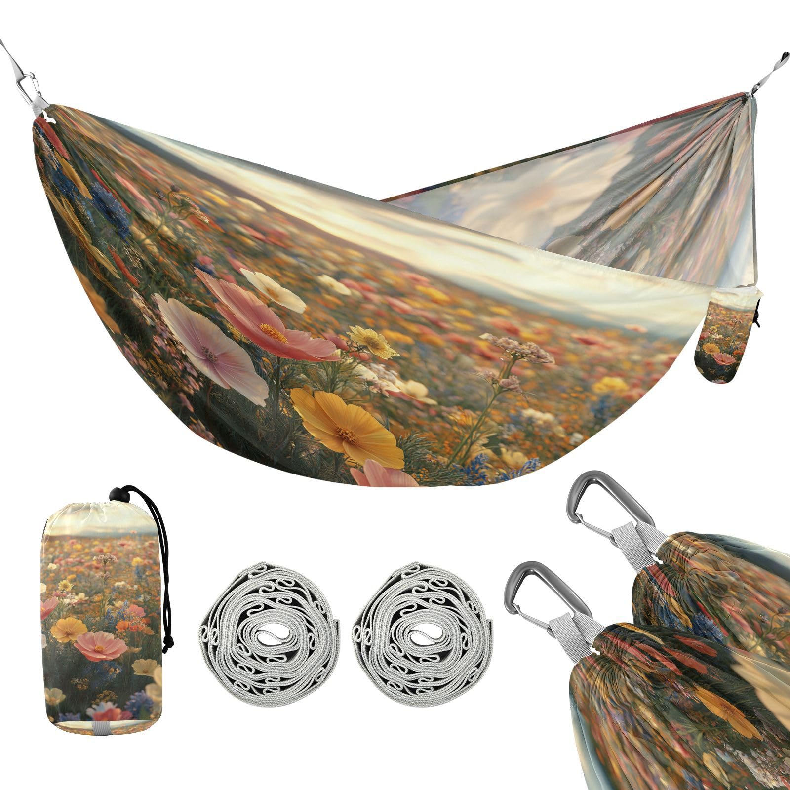 ATTX Floral Landscapes Camping Hammock - Lightweight & Portable Hammocks, Heavy Duty 330lbs Capacity for Indoor, Hiking, Backpacking, Travel, Backyard, Beach#28