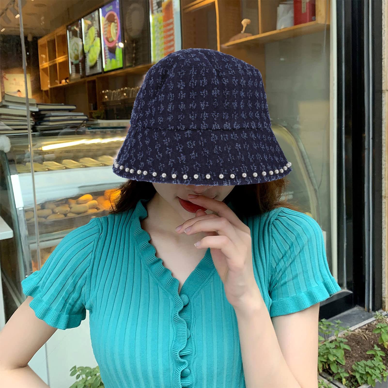 SOIMISS Chapeau de pêcheur Casquettes de Soleil pour Femmes Chapeaux Dames Bonnet Casquette Femme Bucket Hat Casquette Jean Casquettes décontractées pour Femmes bob en Jean Blue