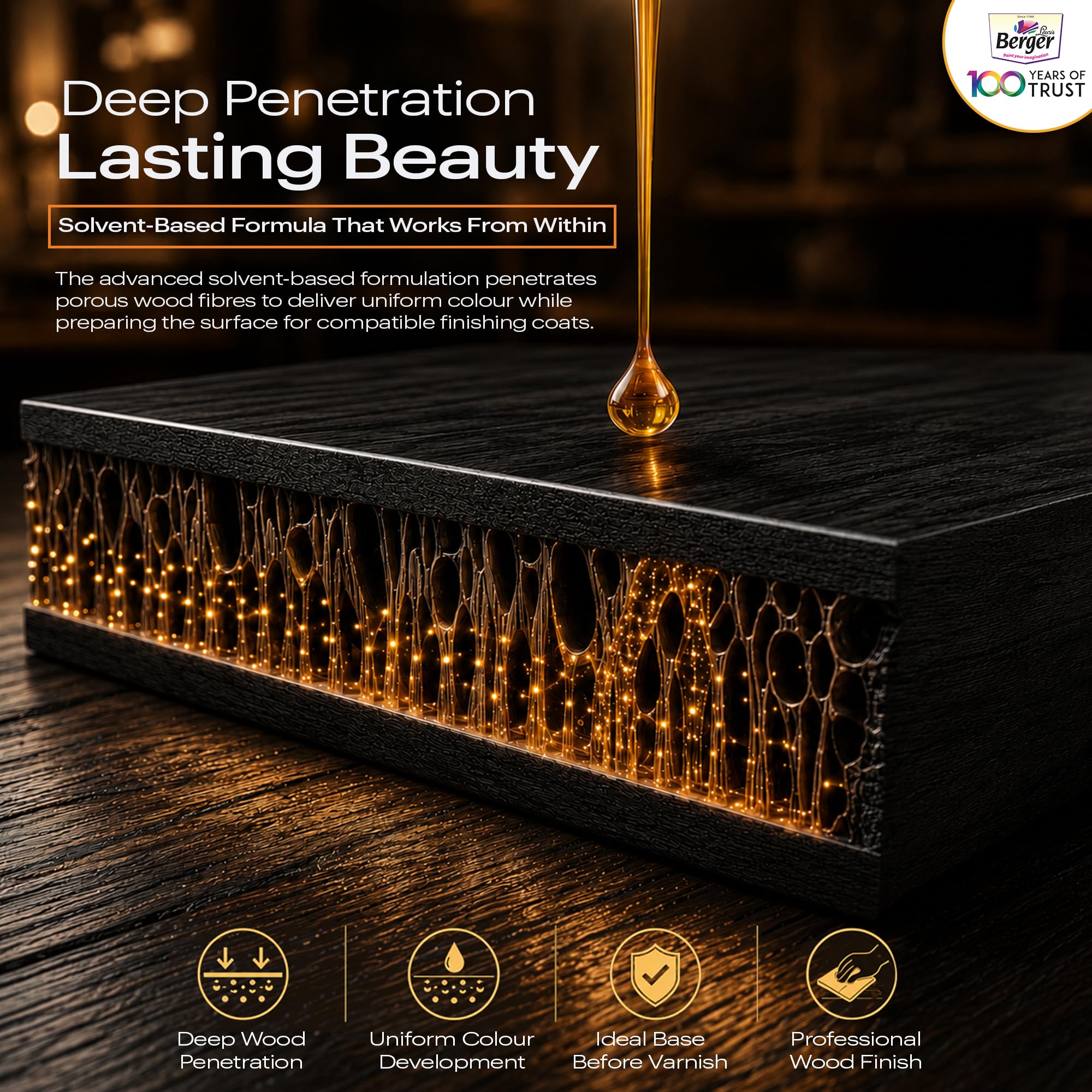 Berger Wood Keeper Ebony Black Wood Stain with Leakproof Bottle & Easy Cloth Application Transparent Solvent-Based Stainer for Home Office Furniture Surfaces Shine and Finish (Pack of 1, 500ml) 1