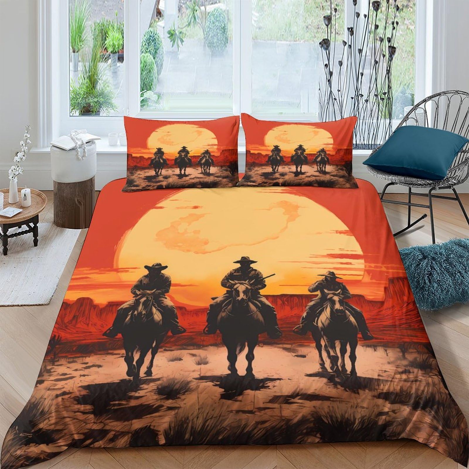 Ctjqhvkz Style-3 3D Printed Western Cowboy Sunset Fitted Sheet Microfiber Soft Anti-Slip Mattress Cover For Bedroom Dorm Decor Single（135X200cm）