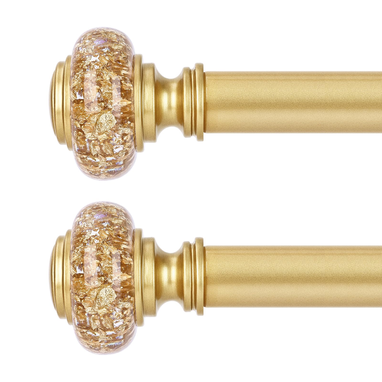 2 Pack Gold Curtain Rods for Windows 48 to 84 Inch, Decorative Vintage Crystal 1'' Diameter Curtain Rod with Gold Foil Finials, Adjustable Heavy Duty Easy Install Drapery Pole Set for Farmhouse