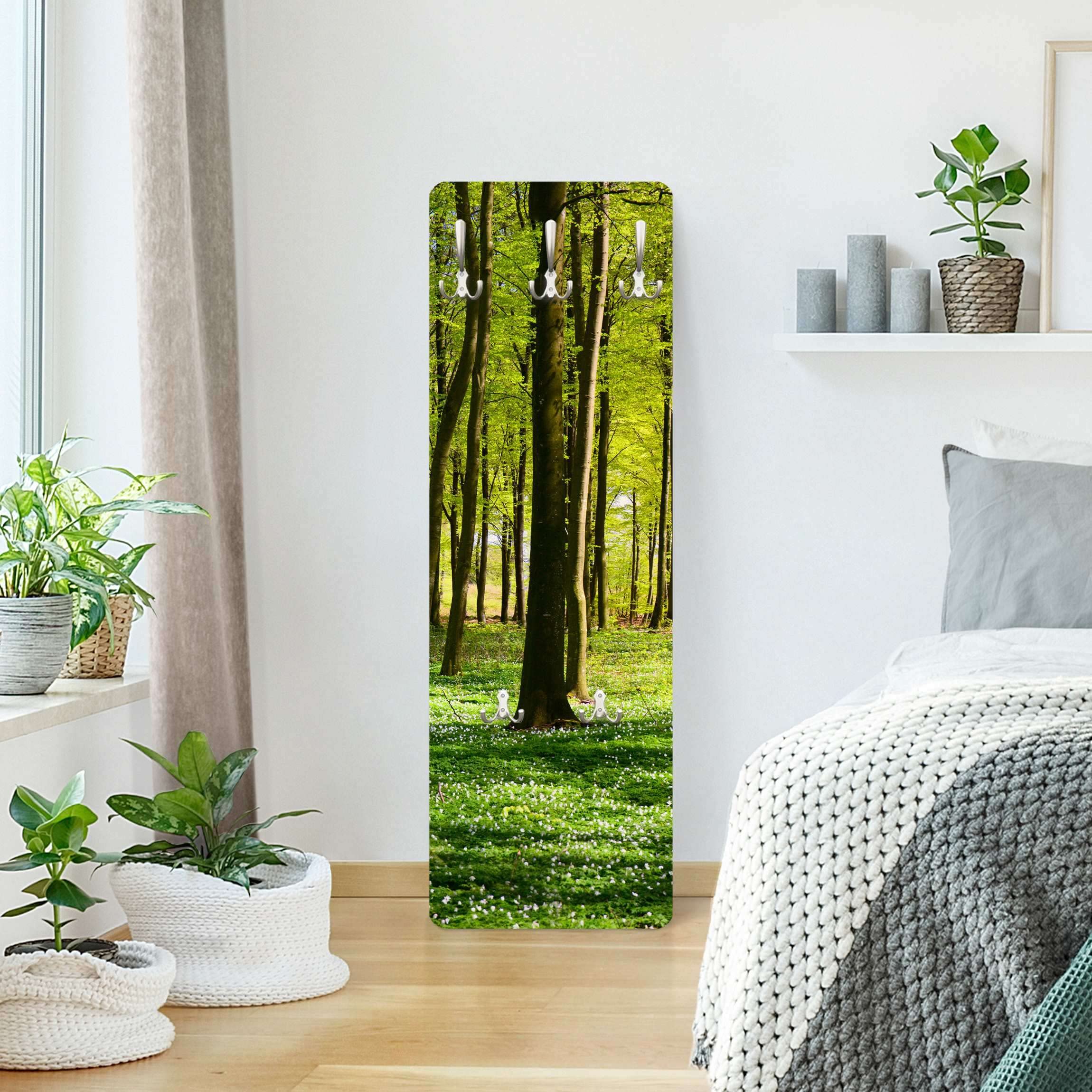 Wandgarderobe inkl. 5 Haken Wald Bäume platzsparendes Design - Made in Germany - Motiv Modern Flurgarderobe grün schmal Garderobenpaneel 2664