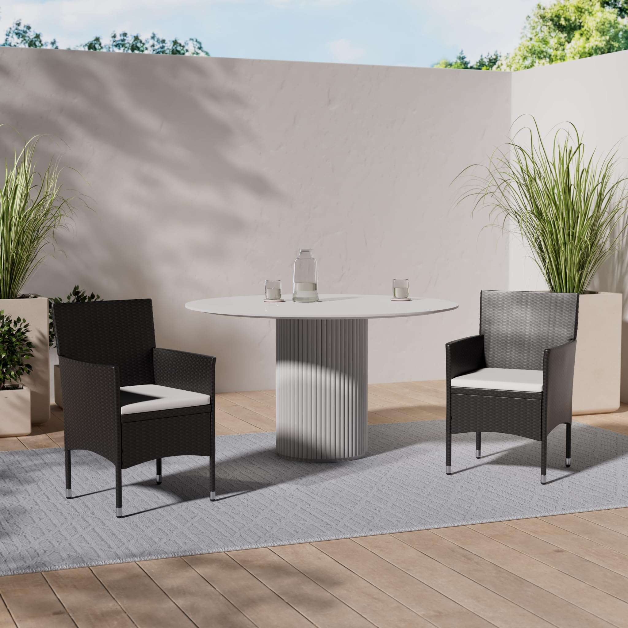 vidaXL Lot de 2 Chaises de Jardin, Fauteuil avec Accoudoirs, Siège de Salon avec Dossier Salle à Manger Extérieur, Résine Tressée Noir