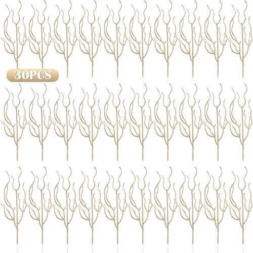 Miniatura 3 de Jutom 30 piezas de palillos de árbol de Navidad con purpurina de 13.7 x 2.7 pulgadas, ramas de relleno de árbol de Navidad, ramitas y ramitas para