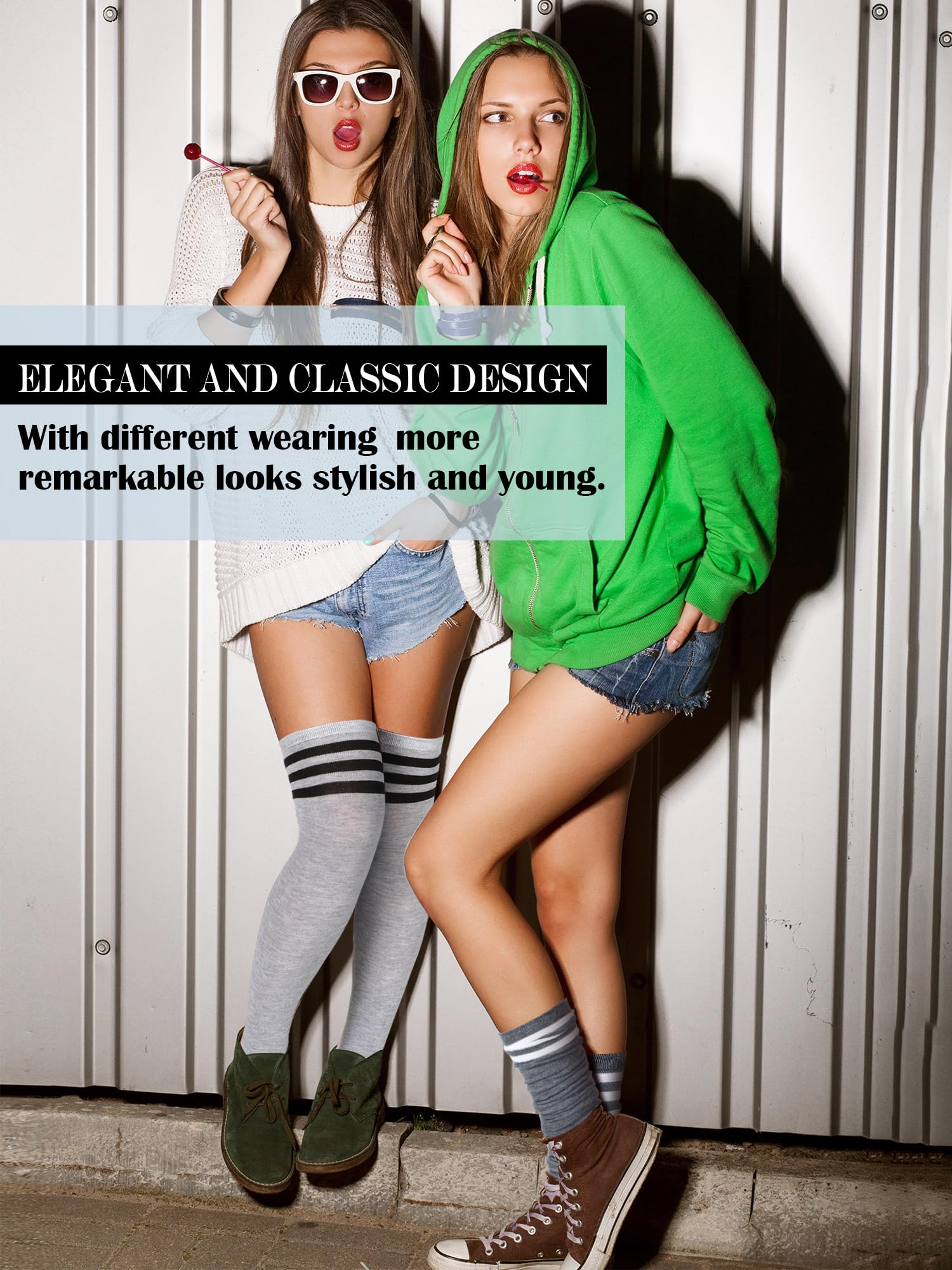 SATINIOR 3 Pairs Knee High Socks Thigh High Triple Stripe over the Knee Socks Long Opaque Thigh Stockings: One Size Black, Dark Gray, Light Gray