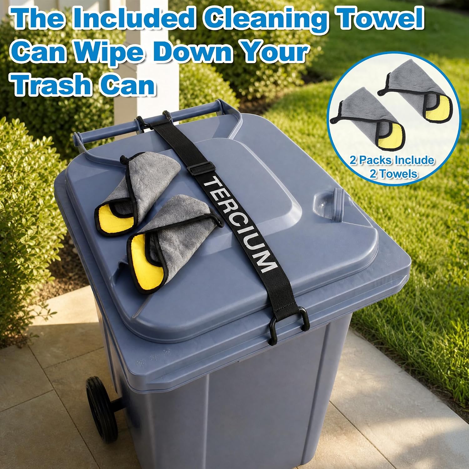 Metal Non-Slip Double Claw Trash Can Lid Lock, Adjustable Animal-Proof & Windproof Garbage Can Lock, Universal Fit for 32-96 Gallon Outdoor Bins （2-Pack）
