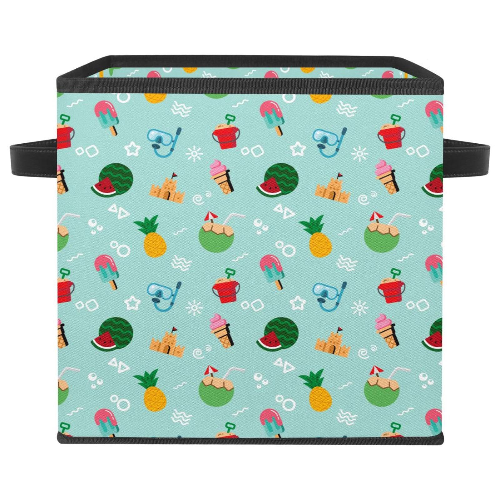 Boîte de rangement en tissu pliable avec poignées et motif tropical