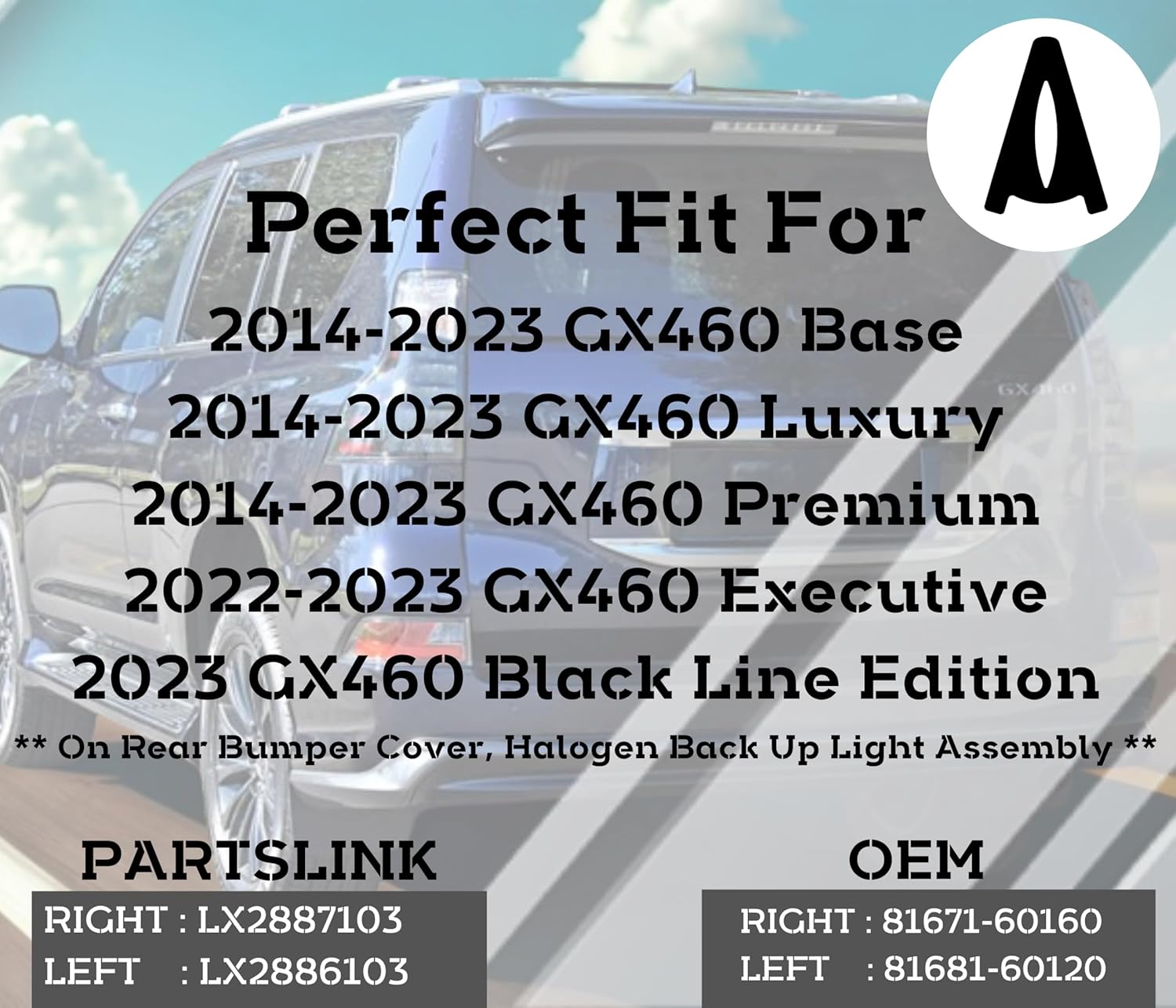 Replacement for Lexus GX460 Base/Luxury/Premium 2014-2023 DOT/SAE Compliant, Tail Light Assembly, Rear Bumper Cover, Right/Passenger Side, LX2887103 / 81671-60160