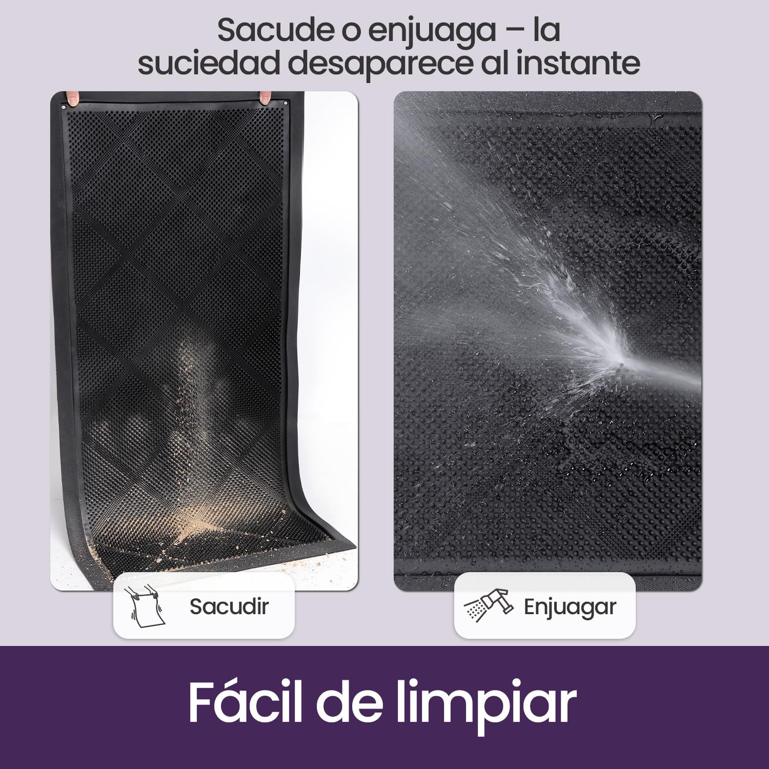 DEXI Felpudo Exterior Antideslizante 43 x 90 cm, Alfombra de Entrada Resistente para Puerta, Absorbente de Suciedad y Impermeable, Fácil de Limpiar, Negro