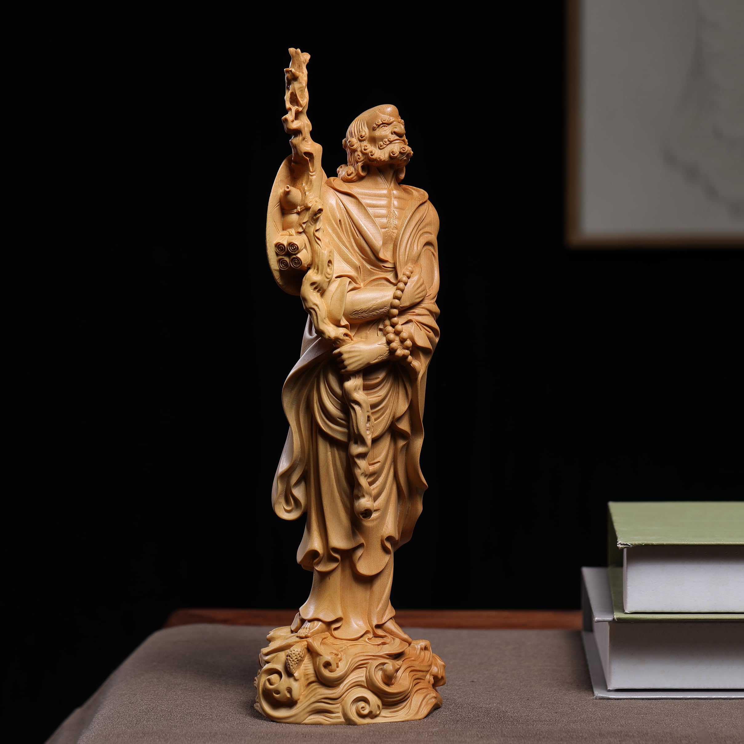 愛】時代古玩 黄楊木 木彫 観音坐像 柘植 仏教美術 唐物 唐木 (1417