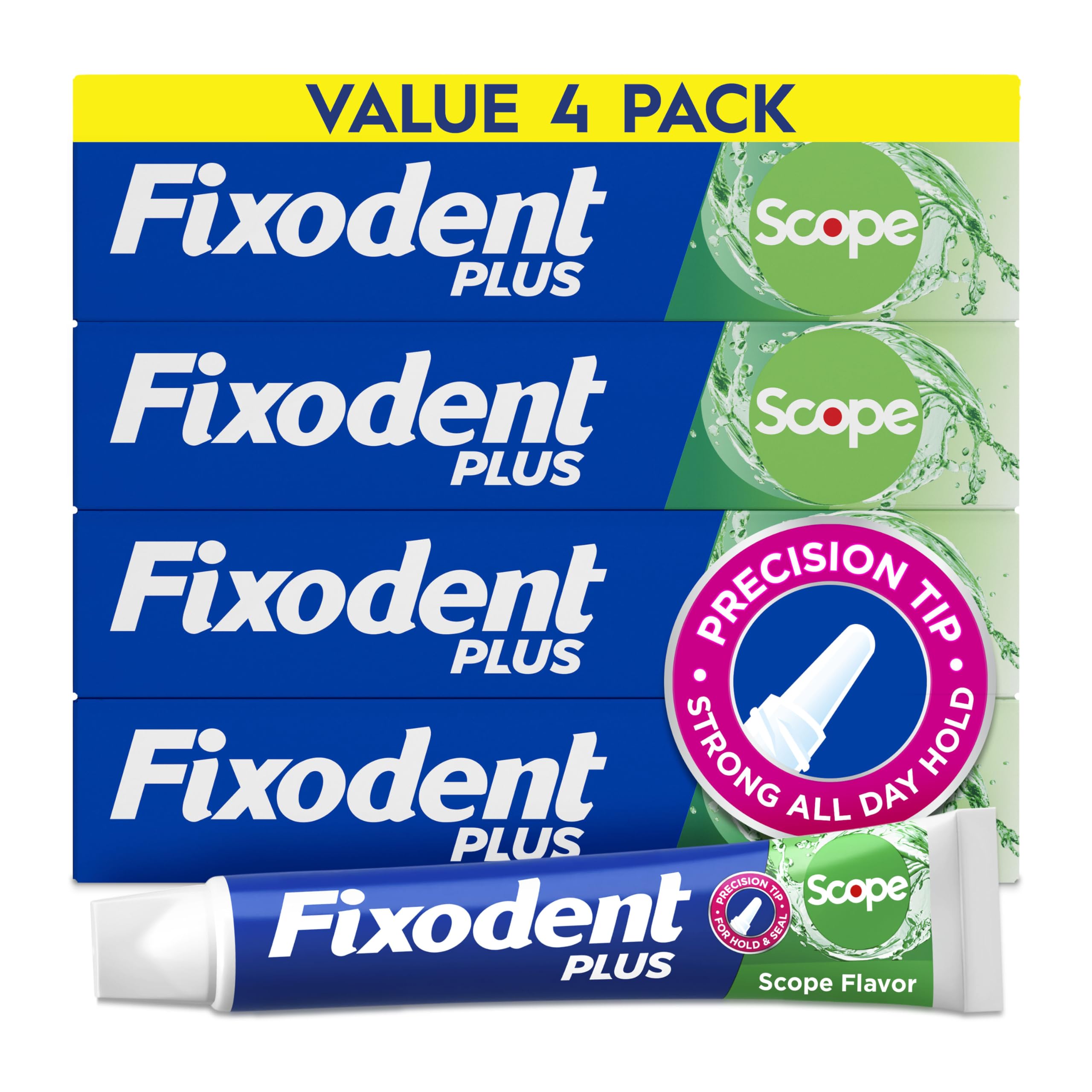 Fixodent Plus Scope Secure Denture Adhesive 2.0oz (Pack of 4) eComm
