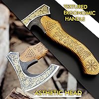 Vista 6 de Hacha vikinga de SHINY CRAFTS, hacha barbuda tomahawk, regalos de cumpleaños - Hacha vikinga con cabeza de acero al carbono y mango de madera