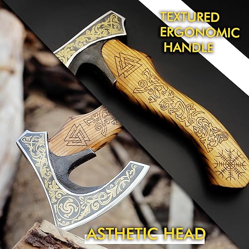 Miniatura 6 de SHINY CRAFTS - Hacha vikinga barbuda, regalos de cumpleaños de hacha con barba, hacha vikinga con cabeza de acero al carbono y mango de madera de