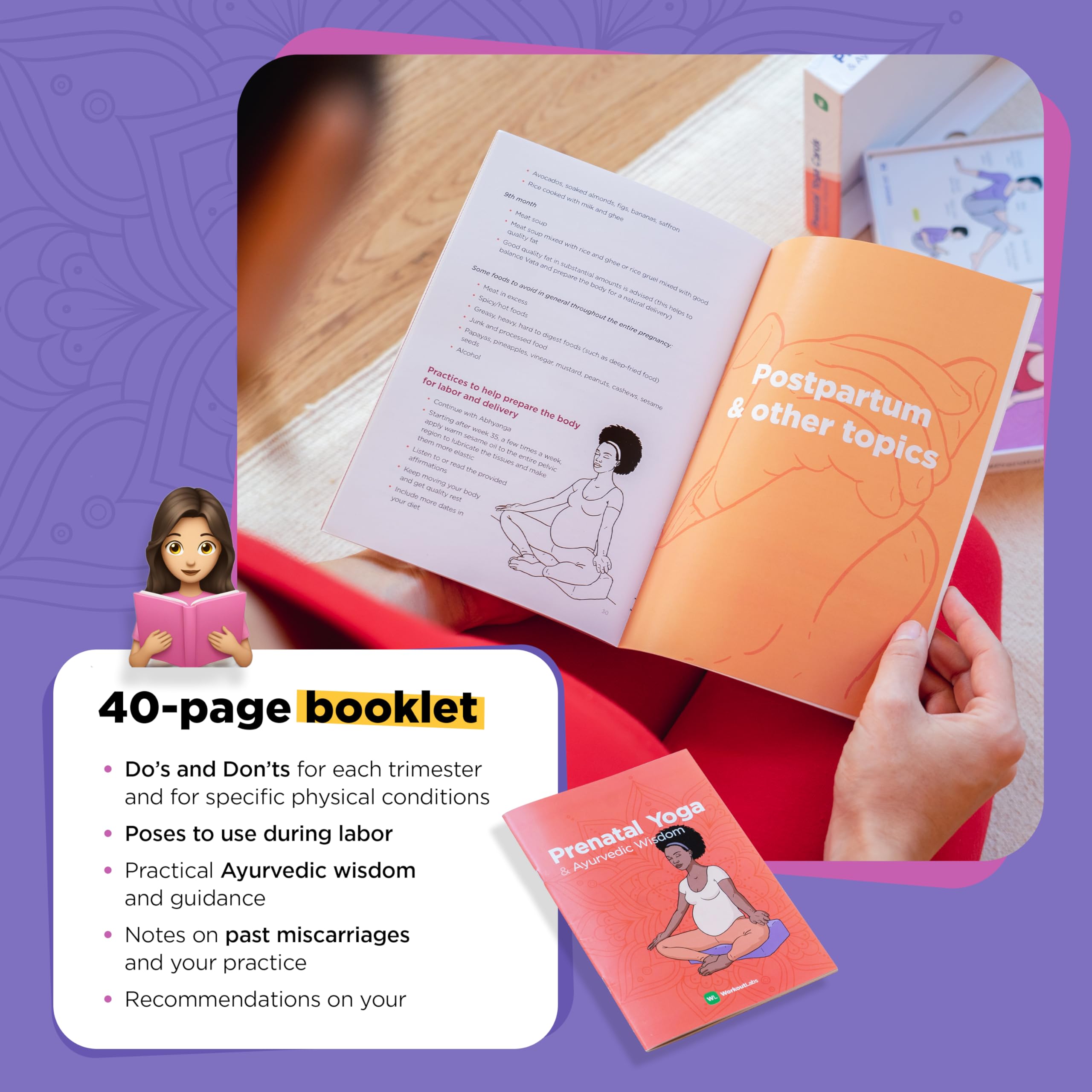 WorkoutLabs Cartes de yoga prénatal et ayurveda – Guide de grossesse saine et consciente avec sagesse ancienne de manière moderne · Cartes et livres de qualité supérieure pour femmes enceintes et