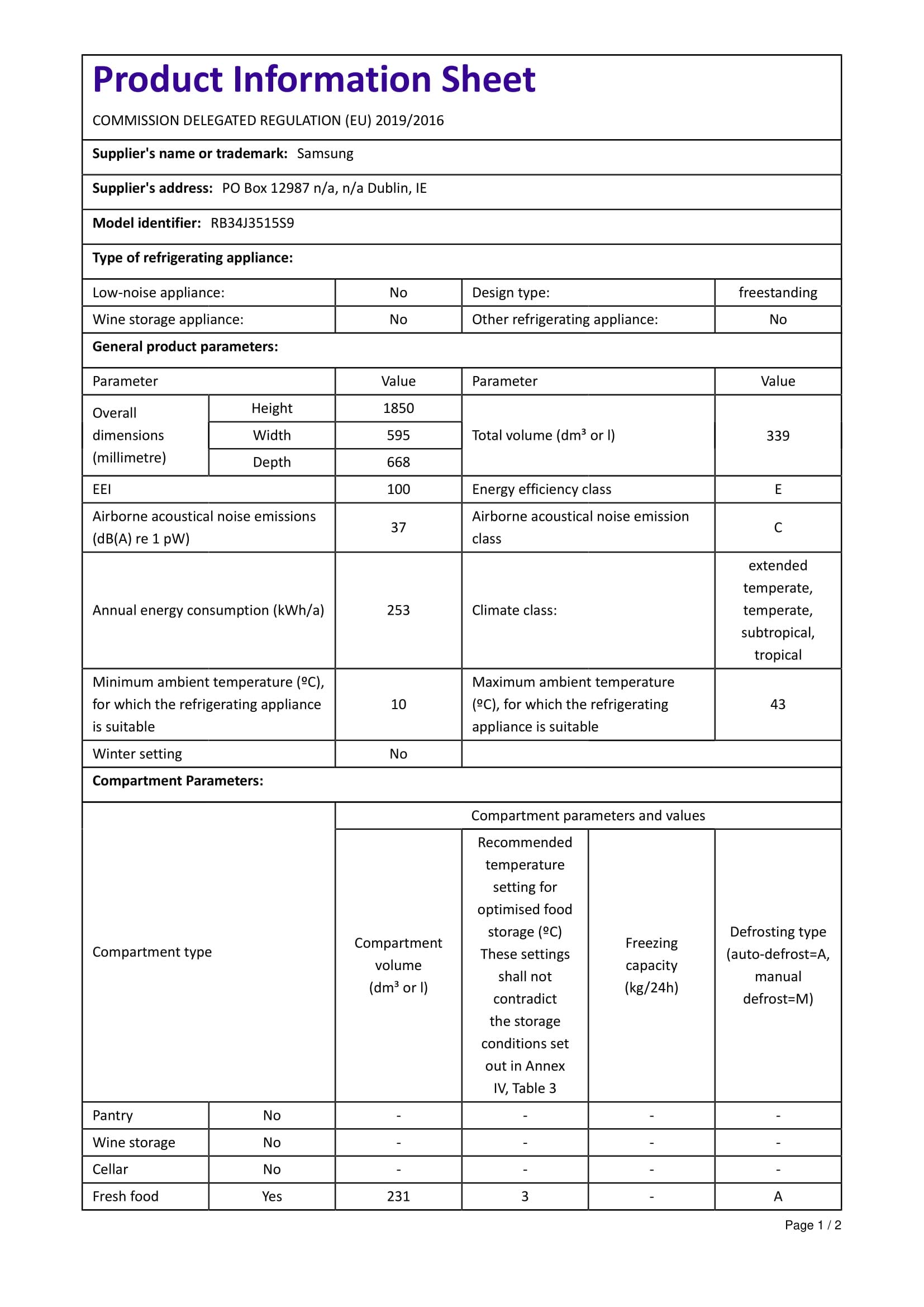 Samsung Household Appliances RB33J3515S9 / EF Réfrigérateur combiné intelligent, 328 L, acier inoxydable