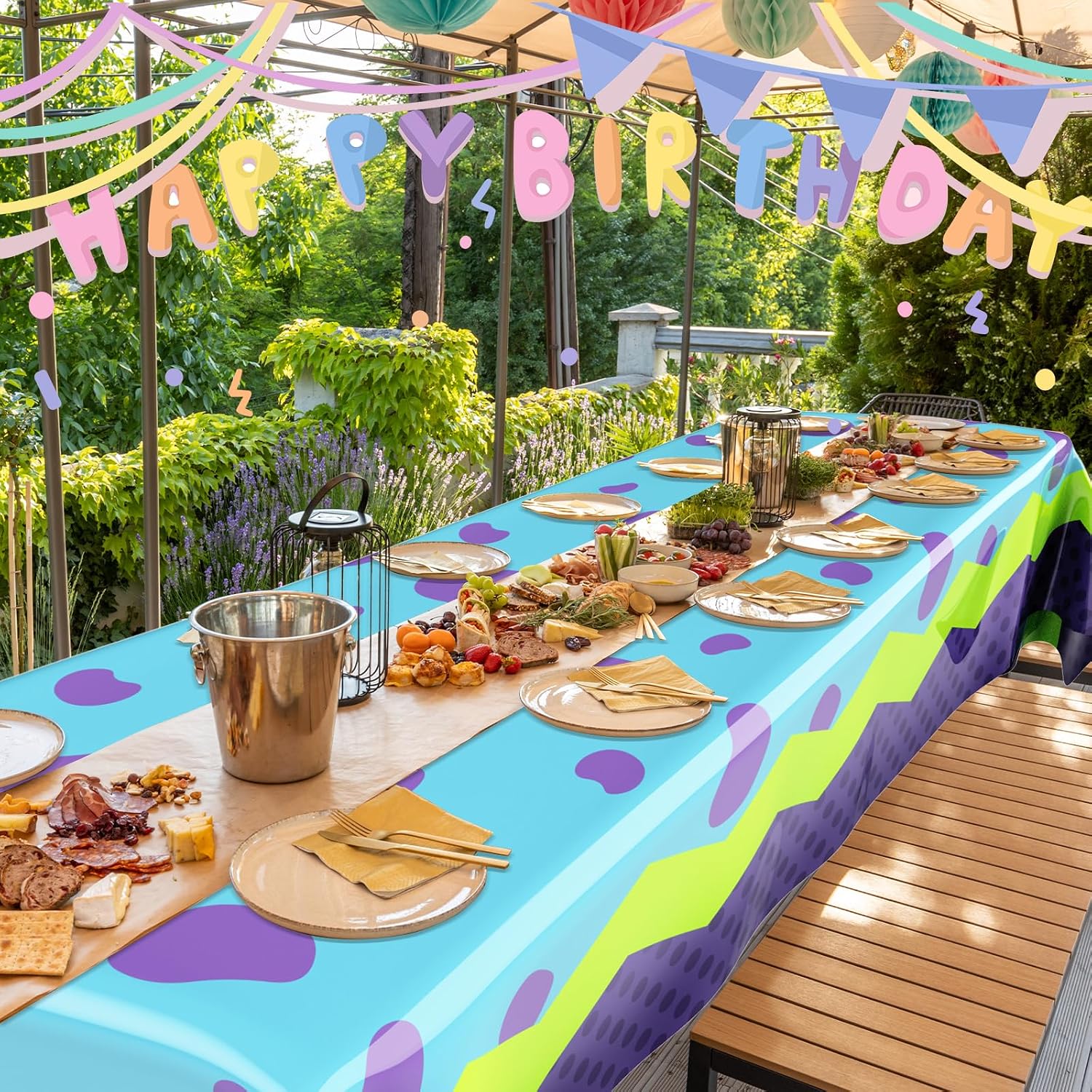 Oudain 2 Sheets Monster Birthday Party Supplies Monster Tablecloth 54 x 108 Inch Plastic Table Covers for Birthday Party Decorations