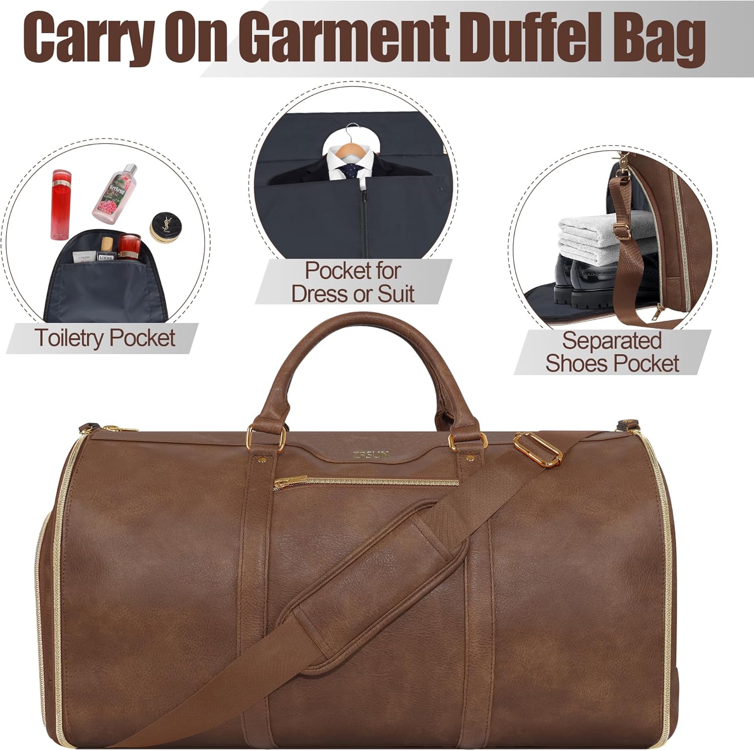 Garment Bag for Travel, Carry On Garment bag, Convertible Duffel Bag with Shoe Compartment, Perfect for Business Trips and Weekend Getaways(Brown)