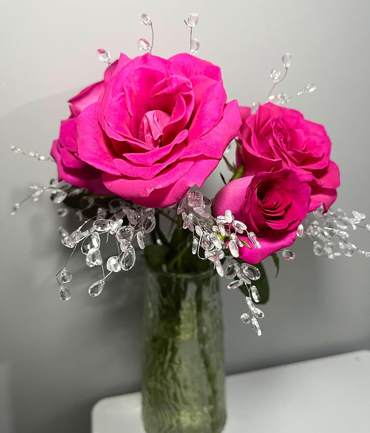 50 Stems Artificial Bouquet, Craft Acrylic Flower Wire Stem Water Drop White Pearl Beads, Handmade Floral Strands for Valentine Wedding Decortaion
