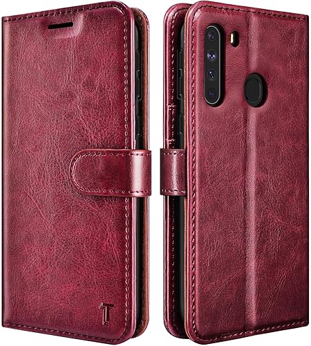 Tekcoo Funda para Galaxy A21, versión de EE. UU. Funda tipo cartera para Galaxy A21, premium bloqueo RFID, ranuras para tarjetas de crédito en
