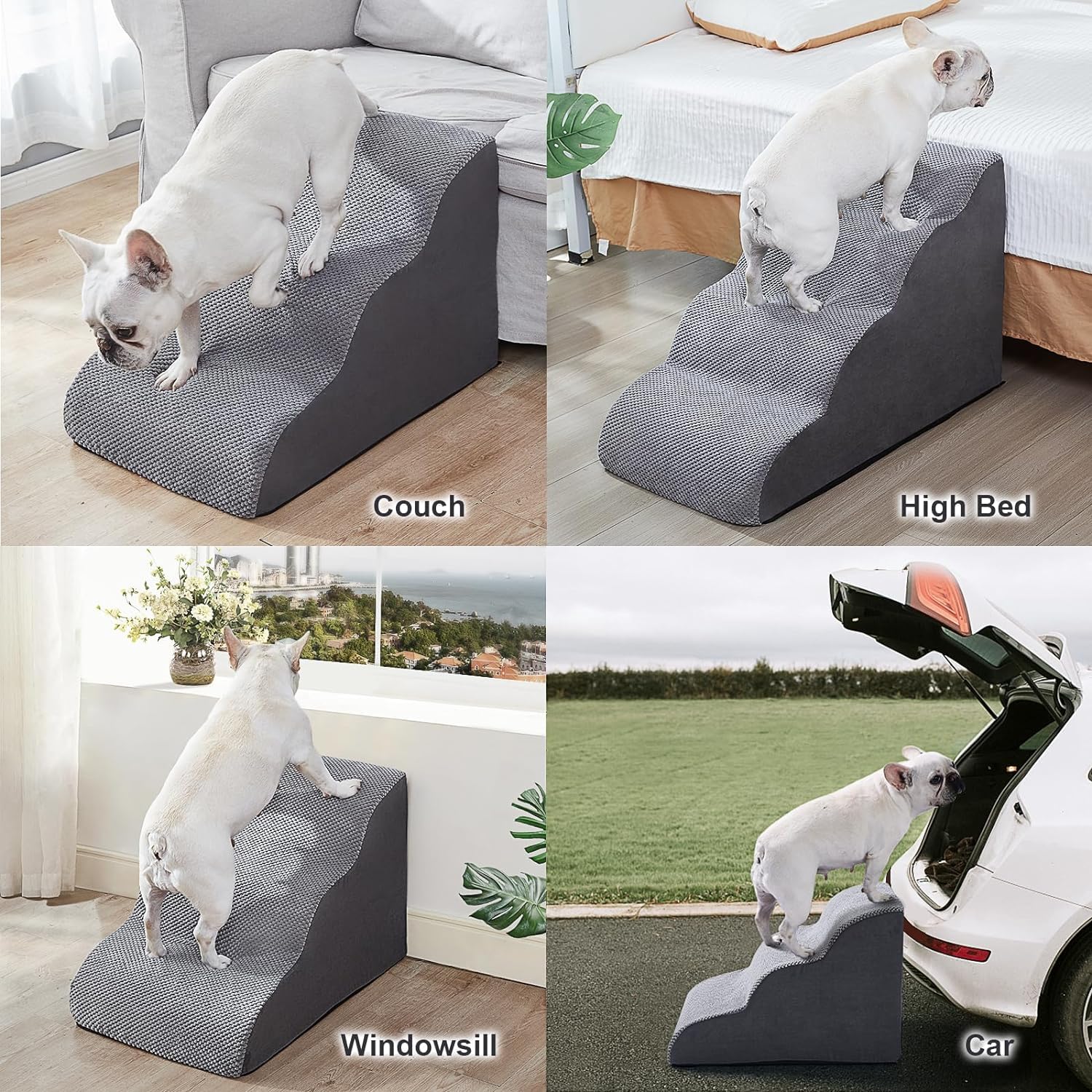 Escalier Large pour Chien 3 marches 30 cm Mousse Haute Densité Housse Lavable Base Antidérapante 32x60x30cm