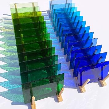 LITMIND 24 Sheets Transparent Stained Glass Sheets Blue & Green Gradient 6 x 4 Inch Smooth Art Glass for Mosaics, Suncatchers & DIY Crafts