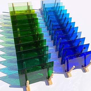 LITMIND 24 Sheets Transparent Stained Glass Sheets – Blue & Green Gradient 6 x 4 Inch Smooth Art Glass for Mosaics, Suncatchers & DIY Crafts