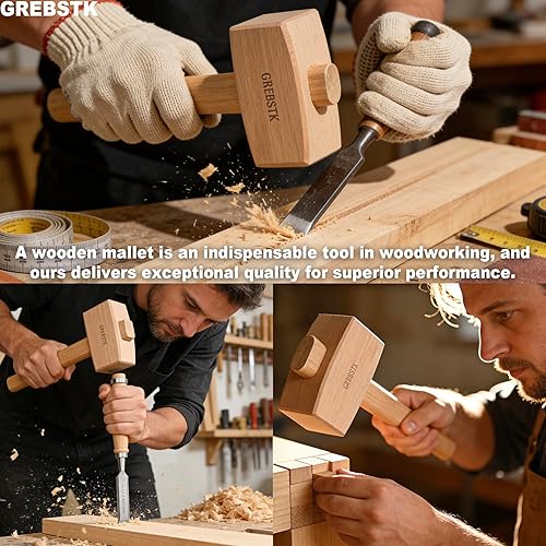 Miniatura 3 de GREBSTK Mazo de madera de haya, martillo para carpintería y trituradora de hielo para cócteles, perfecto para cinceles, bricolaje, herramienta
