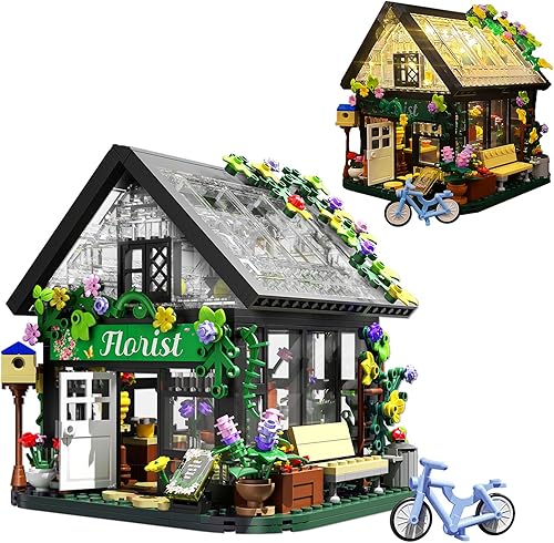 Miniatura 1 de Juego de construcción de casa de flores con luces LED, juego de bloques de construcción de casa de jardín, regalos para amigos, niños, niñas,