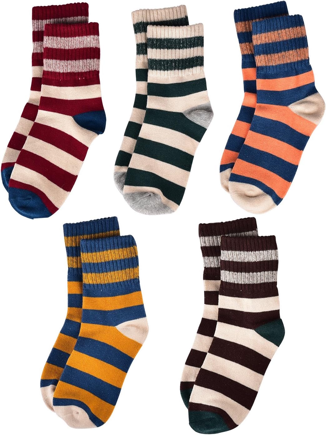 Flanhiri Kids Boys Striped Cotton Crew Socks 5 Pack
