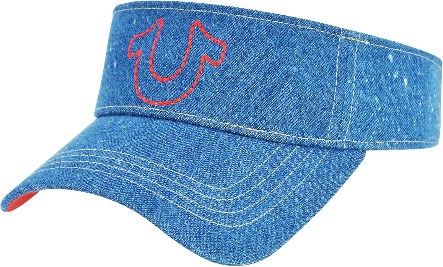 True Religion Unisex-Adult True Religion Visor Hat, Cotton Denim Sun Visor Cap with Horseshoe Logo