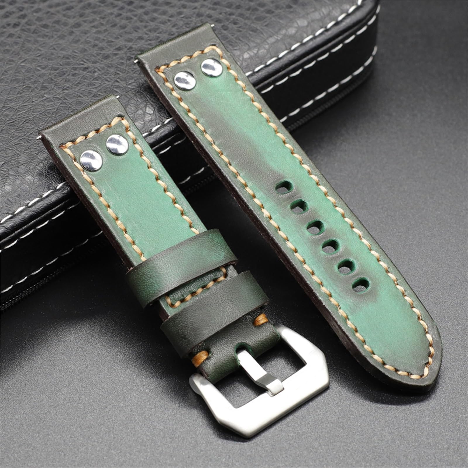 Cinturino per orologio in pelle vintage spesso 24 mm, cinturino casual retrò fatto a mano, vera pelle bovina da 4 mm