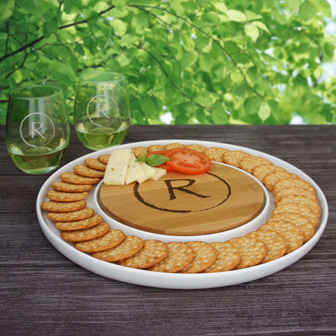 Personalized Bamboo Cutting Board Ceramic Serving Platter Combo with  Monogram Design Options - Main Image