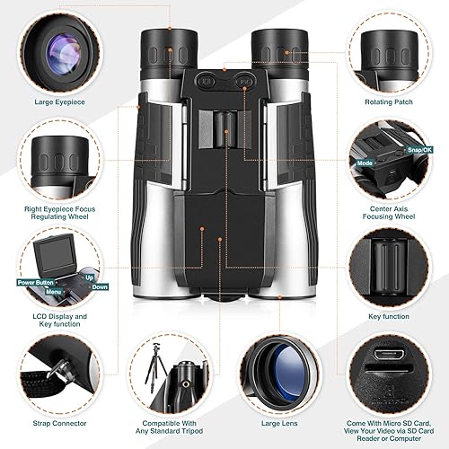 Miniatura 3 de Binoculares digitales 5M de 2 pulgadas LCD de 32 GB con cámara de 12 x 32 pulgadas, videocámara para observación de aves, juego de fútbol y concierto