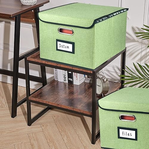 Miniatura 5 de Caja organizadora de archivos plegable, cajas de almacenamiento para colgar archivos con tapa, caja de carpetas de archivos portátil de lino con