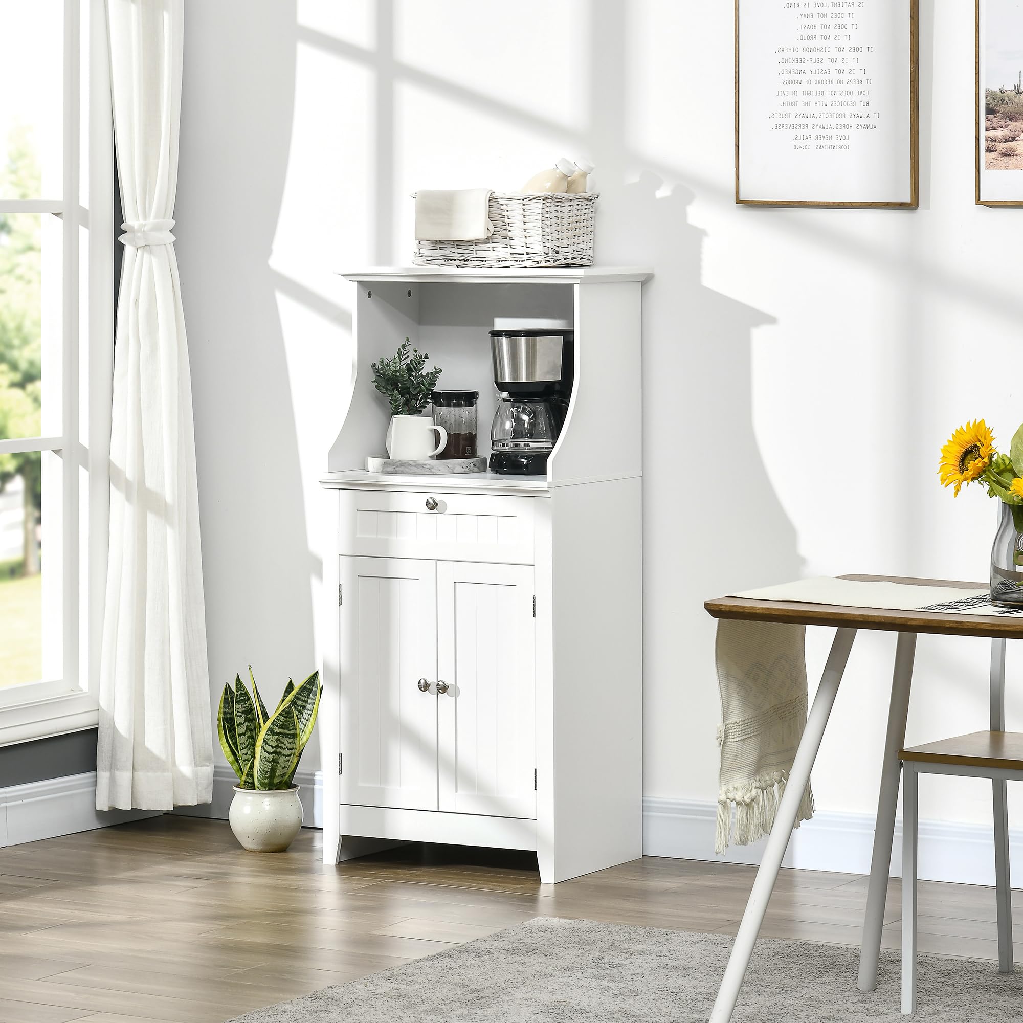 HOMCOM Meuble Micro-Ondes avec 1 Tiroir 2 Portes 60 x 40 x 122,5 cm Blanc