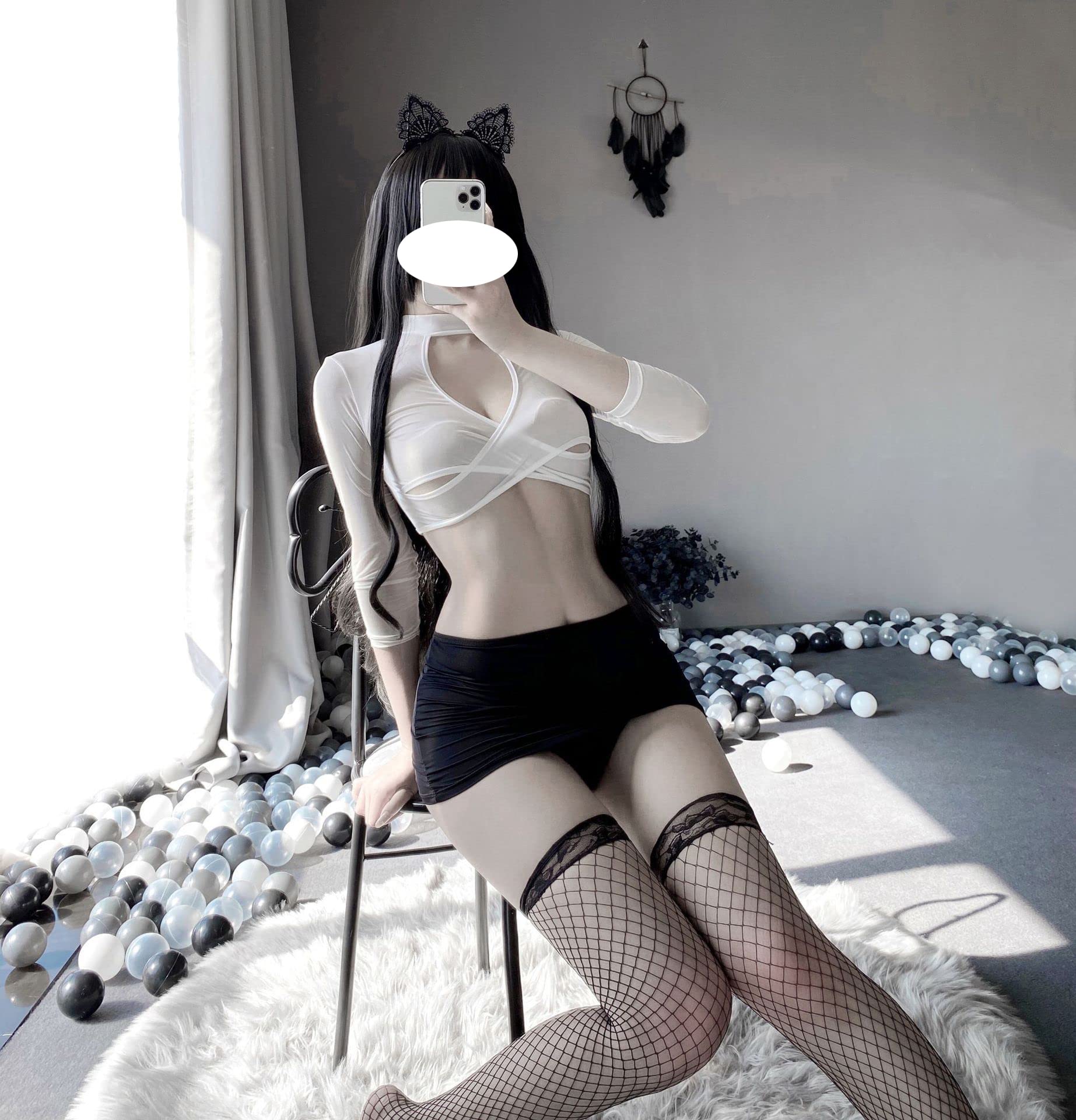SINGUYUN Women's Office Secretary Uniform Sexy Teacher Costume Cosplay Lingerie With Socks (1012White)
