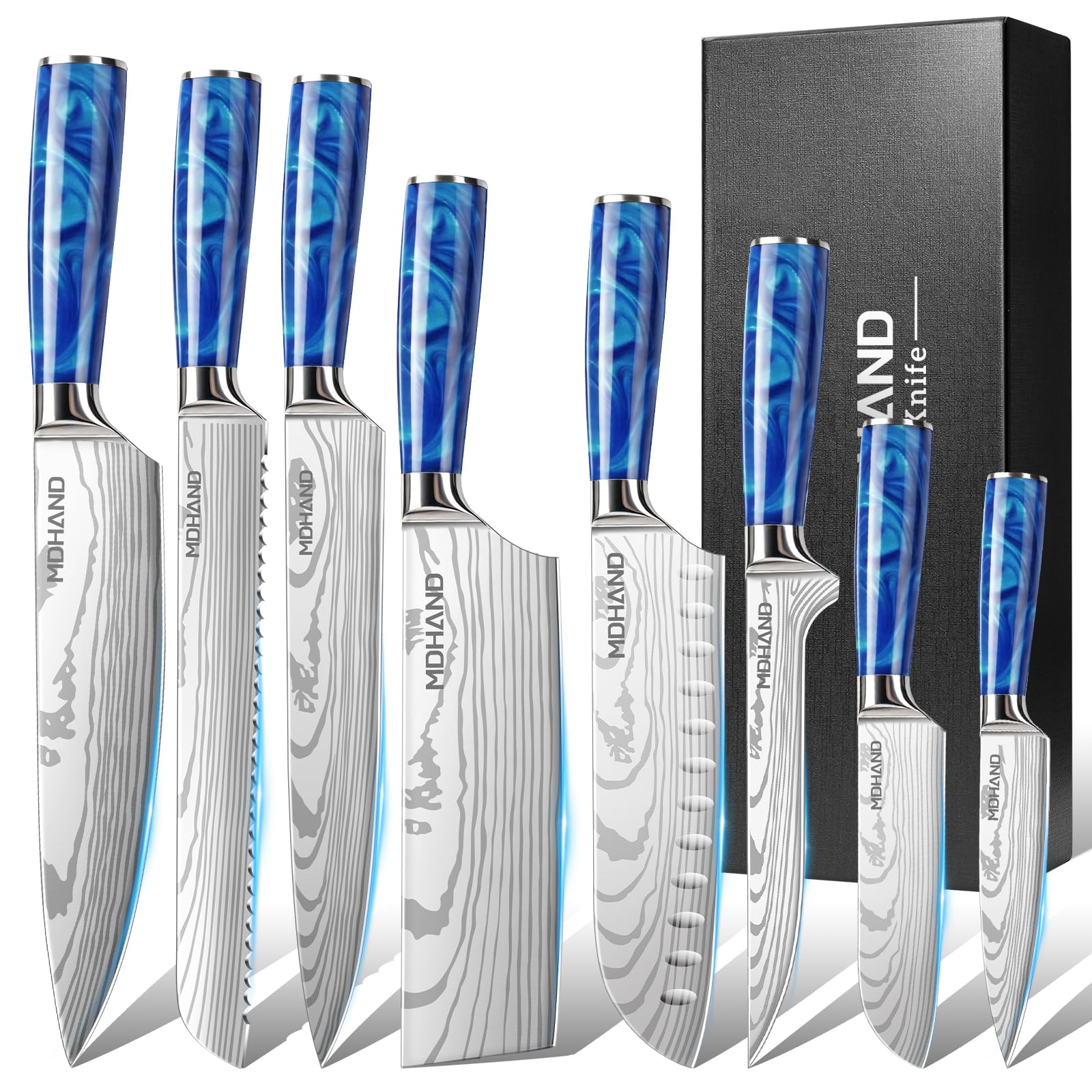 MDHAND Couteaux de Cuisine, Couteau Japonais Tranchant en acier inoxydable en plusieurs tailles avec Poignée confortable, Couteau de Chef Antirouille Cuisine et Cadeau Disponibles