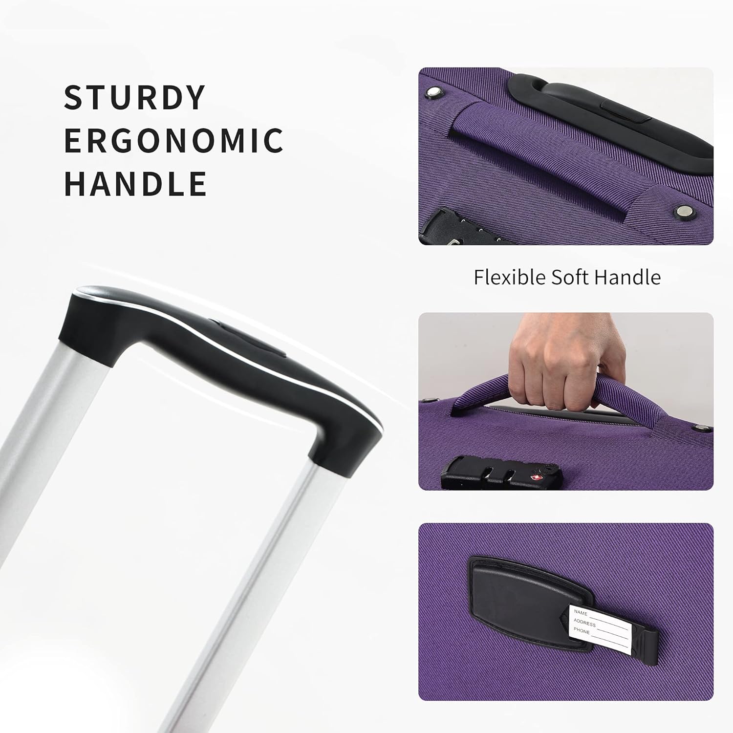 Merax Softside Luggage Set Softshell Lightweight 3 Piece Spinner Suitcase with Duffel Bag Expandable Upright Travel Luggage 22" 26" 30",Purple