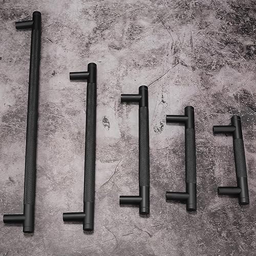 Miniatura 6 de Paquete de 10 tiradores de gabinete de cocina negro mate de 3.75 pulgadas, tiradores de gabinete moleteados, tiradores de cajón negros, accesorios